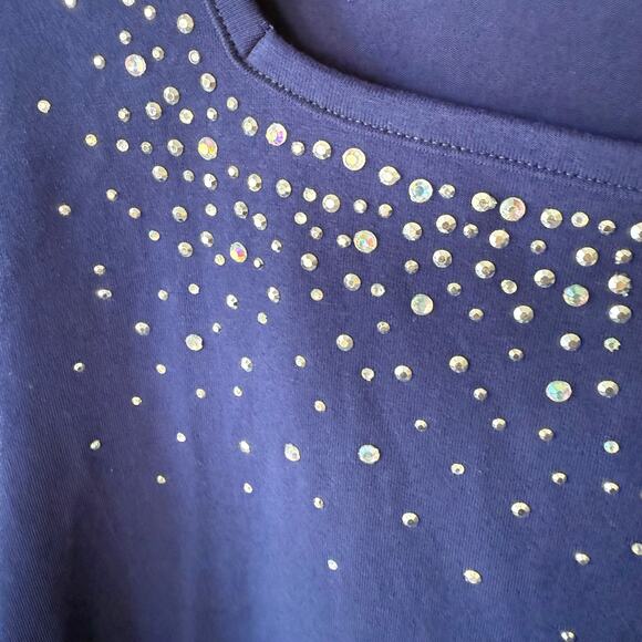 Quacker Factory Blue Bling 3X square neck pullover 3/4 sleeves top - Picture 4 of 9